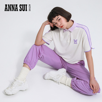 ASA Anna Sui Splice Contrast Sports Yoga Short Sleeve T-Shirt Polo Shirt Top Women