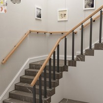Solid wood stair handrail modern rotating guardrail indoor iron railing column Villa solid wood home loft guardrail