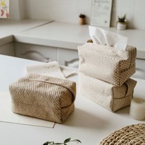 Japanese style simple cotton linen tissue box natural yellow linen paper box fabric household coffee table living room table storage bag
