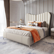 Italian master bedroom double light luxury stroke modern minimalist 1 8 meters Wood zhen leather bed bedroom furniture