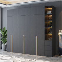 High-end gray wardrobe Household bedroom minimalist wardrobe Light luxury wardrobe Modern minimalist bedroom wooden assembled large wardrobe