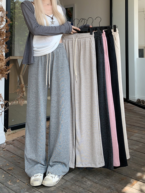 Drawstring Elastic Waist Casual Pants for Women in Autumn Loose, Lazy, High Waist Sagging, Wide Leg Pants, Long Pants, Straight Tube Floor Towers