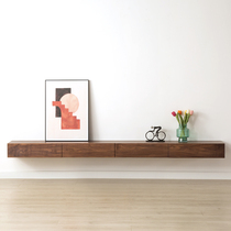 Wall-mounted TV cabinet wall-mounted solid wood ultra-thin simple black walnut living room hanging large apartment hanging cabinet
