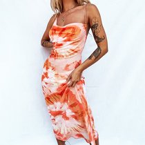 A tie-dye backless elastic-waisted maxi dress with sexy