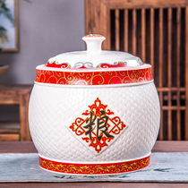 Jingdezhen ceramic rice barrel household rice storage box 10kg 20kg with lid sealed barrel moisture-proof rice pot