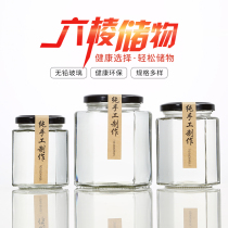 Six-sided glass bottle hexagonal honey bottle food chili sauce canned jam sealed jar transparent empty