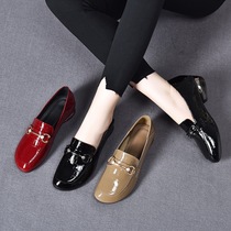 2021 new autumn womens shoes soft leather flat single shoes womens rough heel low heel real leather shoes autumn soft bottom Bean shoes