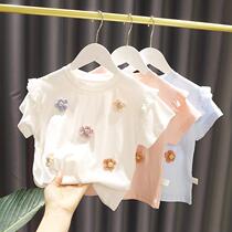 Girls Summer T Shirt 2022 New Baby Ocean Cute Lace T Short Sleeve Girl Fresh Comfort and Under Shirt