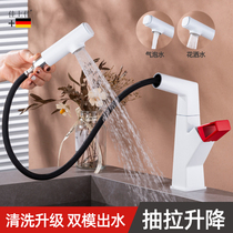 Elegant White Net Red Single Pore Surface Basin Rotatable Lift Pull-out Cold And Hot Multifunction Tap Bathroom Telescopic Wash Head