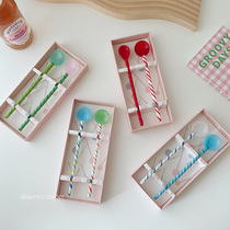 ins cute girl heart colored candy glass coffee mixing rod long handle mixing spoon dessert mini spoon