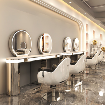 Barber shop mirror table stainless steel marble hair haircut double mirror subnet red hair salon special one-piece ironing table