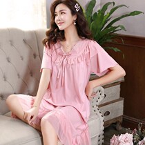 Modal night dress Womens spring and summer short-sleeved thin princess style mid-length summer court style pajama skirt