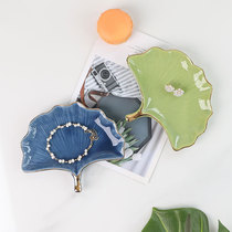 Green tree leaves electroplating ceramic jewelry tray ins style simple photography props leaf jewelry storage tray