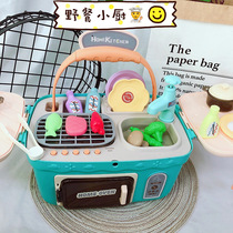Childrens simulation multi-function picnic kitchenette portable basket can be used to cook in the microwave oven for home toy set