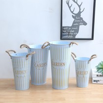 Retro Tin Flower Barrel Flower Bucket Flowers Barrel Home Living Room Dry Flowers Flower Arrangement Decanter Flowers Casks For Old Floral Decoration Vases