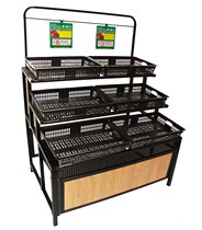 Bulk exhibition stand vegetable and fruit shelf frame storage vegetable rack corner inclined black fresh shelf fruit rack loose weighing