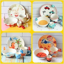 Cartoon children ceramic tableware set baby cute Rice Bowl plate water cup gift box creative gift Thai import