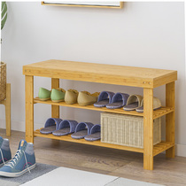 Shoe-changing stool shoe rack simple multi-layer household shoe cabinet integrated storage door can sit through the door and enter the solid wood storage
