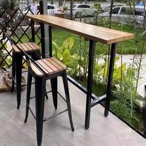 Customized solid wood balcony bar small table bar long window simple modern household anticorrosive wood fashion high and narrow table and chair