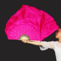 Pure Rose Red dance fan bamboo bone extended silk fan dance fan classical dance Jiaozhou Yangko fan folk dance