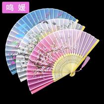 Chinese style portable fan color folding fan female folding gray printing ancient style silk red bamboo cheongsam female dance