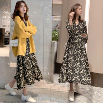 Autumn maternity dress autumn suit fashion spring new foreign style Net Red large size floral long skirt spring and autumn