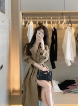 JustQin London girls street shot fashionable jacket 2021 autumn and winter New lace-up waist long windbreaker