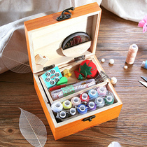 Needlework box set treasure box for household small multi-functional exquisite hand-sewn clothing color thread needlework bag storage solid wood