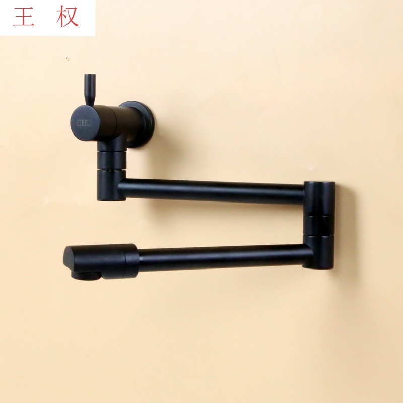 Copper single cold wall out folding mop pool faucet into wall expansion wall anti-splash rotating balcony lengthening black