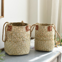 Natural Straw flower basket portable flower tube flower tube flower dry vase storage basket decoration American country flower pot decoration