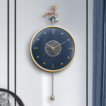 Modern new Chinese style light luxury background wall atmosphere household wall-mounted wall clock Living room fashion clock Creative art clock