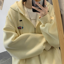 Milk yellow sweater cardigan jacket female tide ins spring and autumn Joker Korean loose baseball uniform student salt top