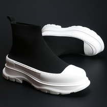 European Station Men Socks Shoes New Casual Mesh Shoes Han Edition Thick Bottom Heightening Breathable 100 Lap High Help Pine Pastry Shoes