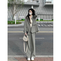 Spring Clothing 2022 New Superior Sense Lukewarm Fashion Women Dress Casual Fashion Cut-Age Grey Green Suit Two Suits