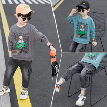  Boys  autumn suit denim 2021 spring and autumn new childrens middle school boys Korean version of handsome sports two-piece suit