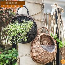 Wall flowerpot outdoor creative green Chlorophyta wall-mounted half-wall basket hanging basket rattan orchid flower basket hanging pot