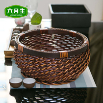 June raw table fruit basket household round woven rattan basket kitchen sundries storage basket snacks steamed bread basket basket