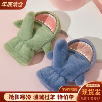 Childrens gloves warm in winter and thick cute little shark boys and girls baby children play outdoors in winter