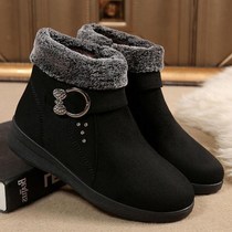 Winter mother shoes for middle-aged and elderly flat-bottomed snow boots children plus velvet warm soft thick bottom non-slip cotton shoes