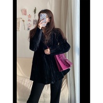 Autumn and winter 2021 new high-grade French English style loose black gold velvet suit ladies casual suit