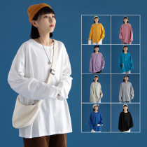 White long-sleeved t-shirt female ins tide 2021 new Korean loose cotton spring and autumn top all-match inner tie bottoming shirt