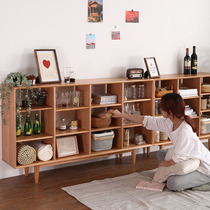 Full solid wood bookshelf Low bookcase lattice cabinet Japanese simple floor-to-ceiling student shelf Household living room locker