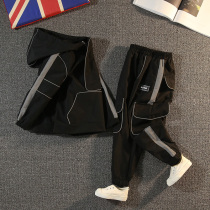 Childrens spring and autumn clothes boy Spring-style suit 2022 new spring CUHK Boy Boy Suppies Shuai Sports Bombed Street Tide