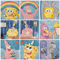 SpongeBob Pai Daxing diy digital oil painting hand-painted color painting mini small size hand-painted oil painting