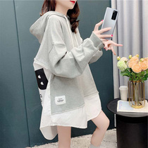 Large size women's 2021 new autumn color matching long vests women small thin loose Korean fat mm coat