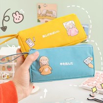 Korean hand-painted cartoon pencil bag learning stationery box office storage bag simple large capacity Oxford cloth pen bag