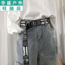 Belts for men and women Korean version of trendy canvas double ring buckle belt student tide casual Joker letter belt