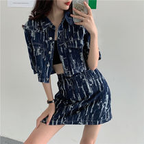 Summer Korean version suit 2021 foreign style new short-sleeved suit top fashion high-waisted skirt two-piece womens clothing