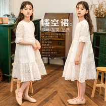Girls dress summer super fairy lace openwork skirt 2021 new big child child little girl foreign princess dress