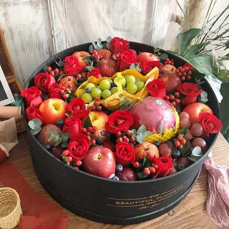 Fruit gift box Round gift box Packing box ins Net Red high-grade large New Year flower empty box Large box exquisite